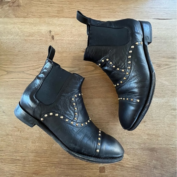 Gucci Golden Studded Black Chelsea Booties SZ 38.5